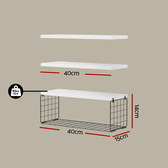Artiss Floating Wall Shelf Set of 3 White 2