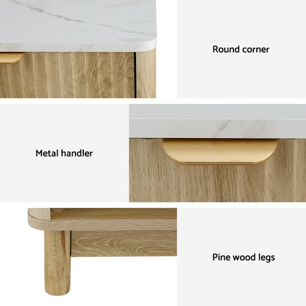 Artiss Bedside Table Nightstand 1 Drawer Shelves Pine