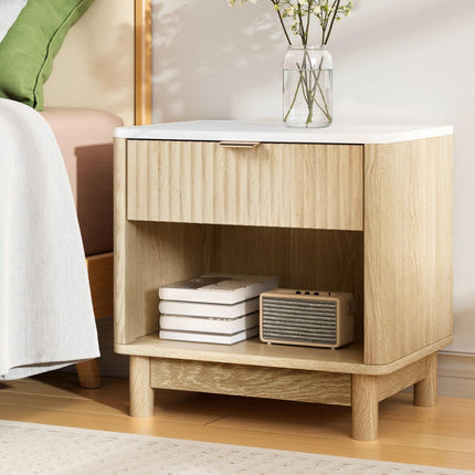 Artiss Bedside Table Nightstand 1 Drawer Shelves Pine
