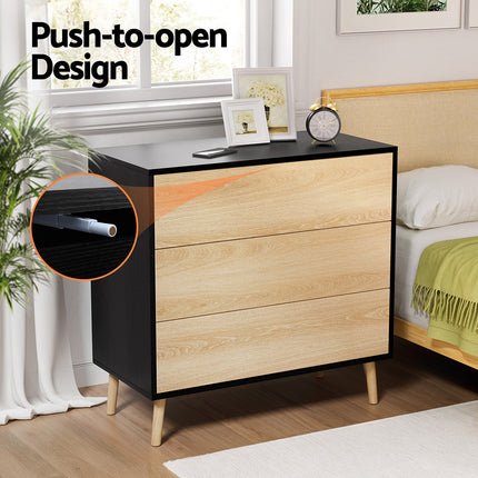 Artiss 3 Chest of Drawers Dresser Table Black&Pine 6