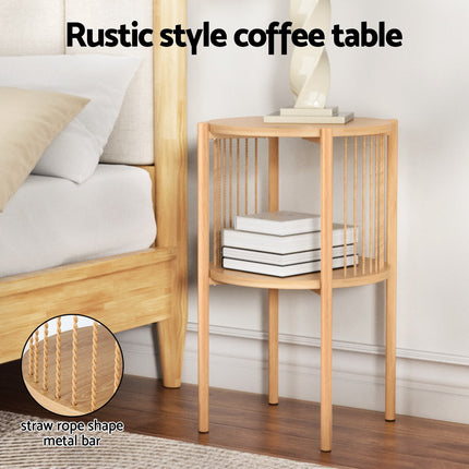 Artiss Coffee Table 2-Tier Round Wood 4