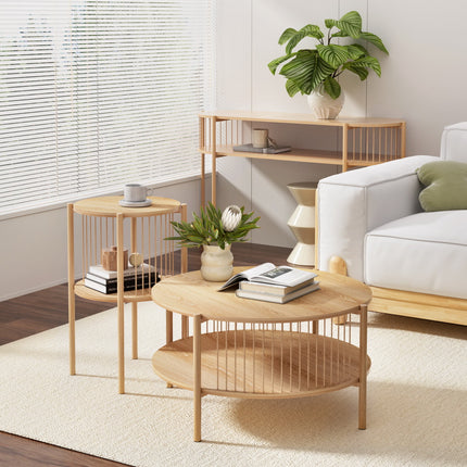 Artiss Coffee Table 2-Tier Round Wood 7