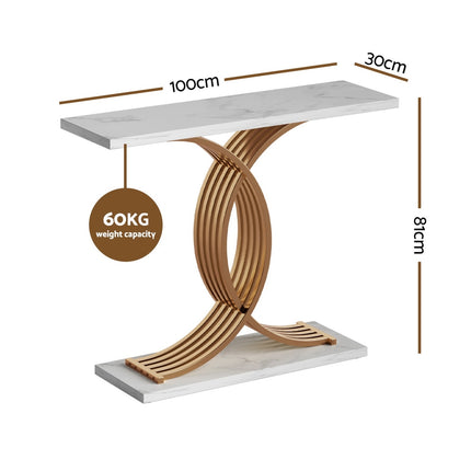 Artiss Console Table Marble Effect White&Gold 3