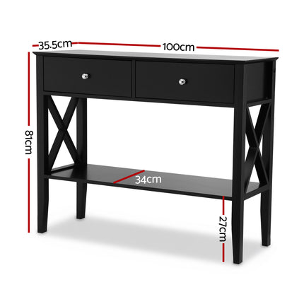 Artiss Console Table 2 Drawers 100CM Black 2