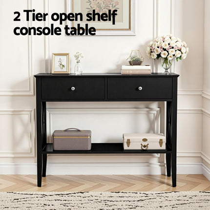 Artiss Console Table 2 Drawers 100CM Black 4