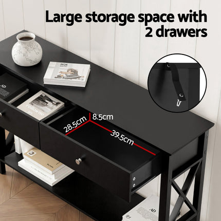 Artiss Console Table 2 Drawers 100CM Black 5