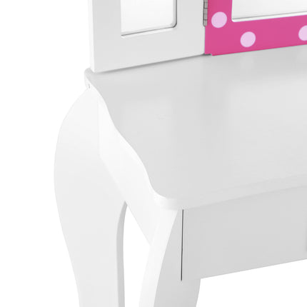 Keezi Kids Dressing Table Vanity Makeup Chair Set Wooden 3 Mirror Drawer Pink 4