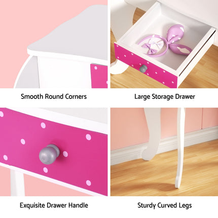 Keezi Kids Dressing Table Vanity Makeup Chair Set Wooden 3 Mirror Drawer Pink 6