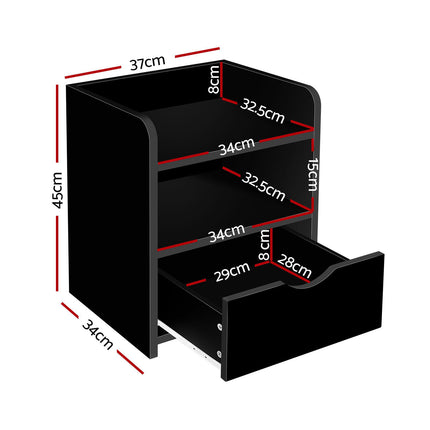 Artiss 2X Bedside Table 1 Drawer with Shelf - FARA Black