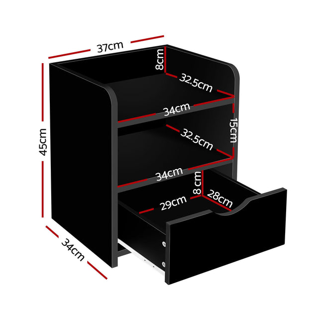 Artiss 2X Bedside Table 1 Drawer with Shelf - FARA Black