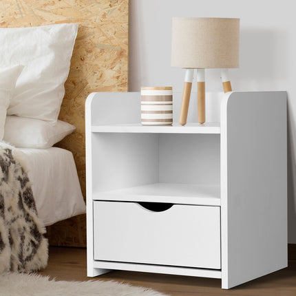 Artiss Bedside Table 1 Drawer with Shelf - FARA White
