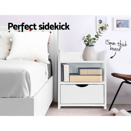 Artiss Bedside Table 1 Drawer with Shelf - FARA White