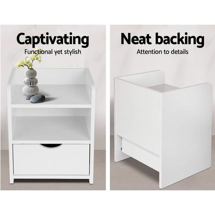 Artiss 2X Bedside Table 1 Drawer with Shelf - FARA White