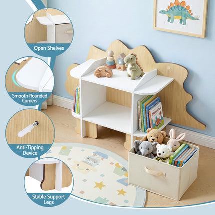 Keezi Dinosaur Kids Bookshelf 2-Tier Children's Bookcase Wooden with with Fabric Drawer, Toddler Bookshelf Toy Storage Organizer for Preschool, Kids Room, Playroom, Nursery 7