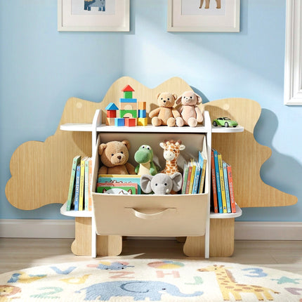 Keezi Dinosaur Kids Bookshelf 2-Tier Children's Bookcase Wooden with with Fabric Drawer, Toddler Bookshelf Toy Storage Organizer for Preschool, Kids Room, Playroom, Nursery 9