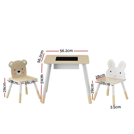 Keezi 3PCS Kids Table and Chairs Set Activity Desk Chalkboard Toy Hidden Storage 2