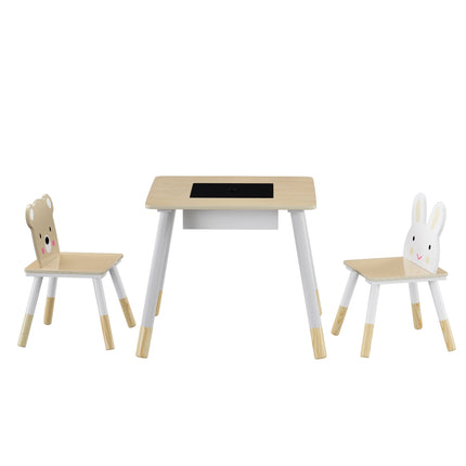 Keezi 3PCS Kids Table and Chairs Set Activity Desk Chalkboard Toy Hidden Storage 3