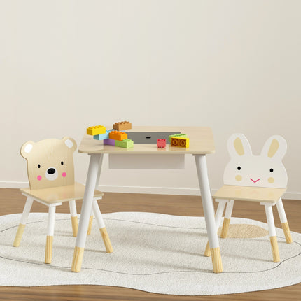 Keezi 3PCS Kids Table and Chairs Set Activity Desk Chalkboard Toy Hidden Storage 4