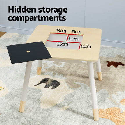 Keezi 3PCS Kids Table and Chairs Set Activity Desk Chalkboard Toy Hidden Storage 6