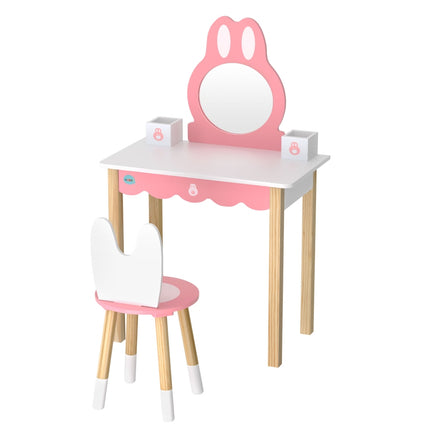 1 Set of Keezi Kids Dressing Table Wooden Bunny Pink 3