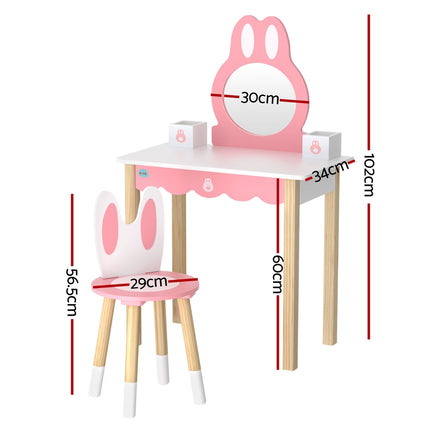 1 Set of Keezi Kids Dressing Table Wooden Bunny Pink 4