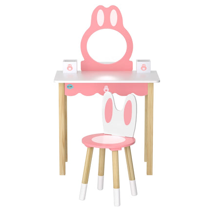 1 Set of Keezi Kids Dressing Table Wooden Bunny Pink 5