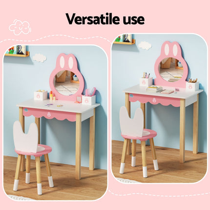 1 Set of Keezi Kids Dressing Table Wooden Bunny Pink 6