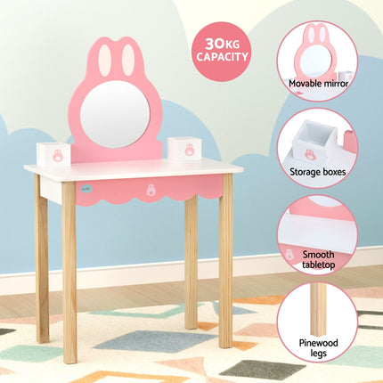 1 Set of Keezi Kids Dressing Table Wooden Bunny Pink 7
