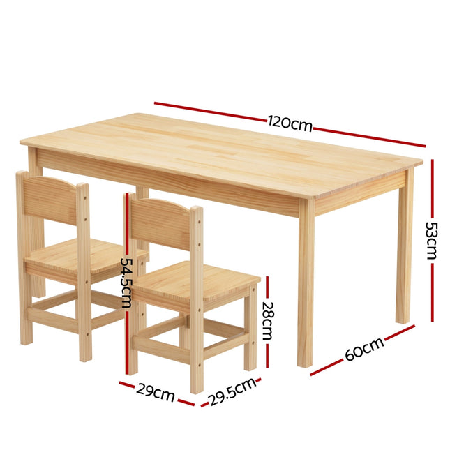 1 Keezi Kids Table and 2 Chairs Set Pinewood 2