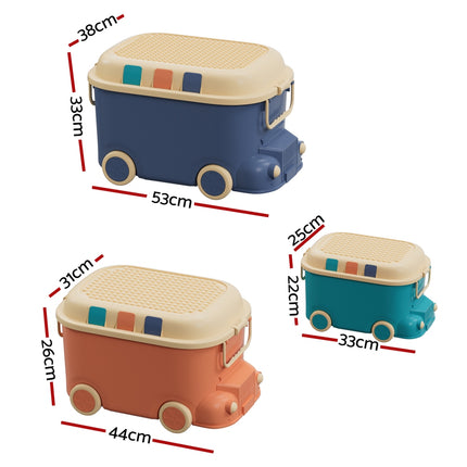 Keezi 3PCS Toy Storage Box Cute Car Toy Container Kids Toys Organiser Snack Boxes 2