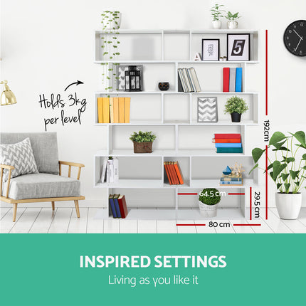 Artiss Bookshelf 6 Tiers - RIVA White 6