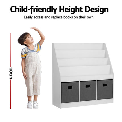 Keezi Kids Bookshelf 4 Tiers Magazine Rack Toy Box Organiser Storage Display Shelf 4