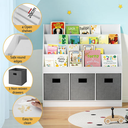 Keezi Kids Bookshelf 4 Tiers Magazine Rack Toy Box Organiser Storage Display Shelf 6