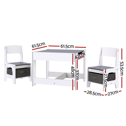 Keezi Kids Table and Chairs Set Play Activity Toys Storage Chalkboard Desk Grey 2