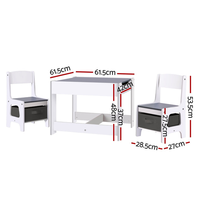 Keezi Kids Table and Chairs Set Play Activity Toys Storage Chalkboard Desk Grey 2