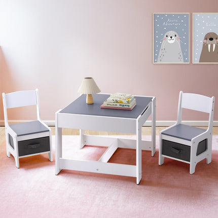 Keezi Kids Table and Chairs Set Play Activity Toys Storage Chalkboard Desk Grey 5