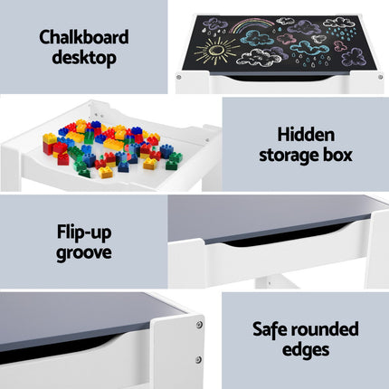 Keezi Kids Table and Chairs Set Play Activity Toys Storage Chalkboard Desk Grey 6
