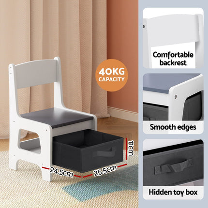 Keezi Kids Table and Chairs Set Play Activity Toys Storage Chalkboard Desk Grey 7