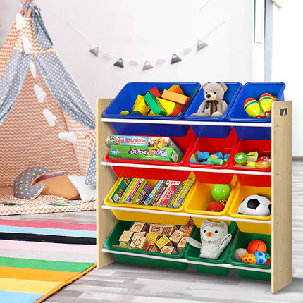 Keezi Kids Toy Box 12 Bins Bookshelf Organiser Children Storage Rack 8