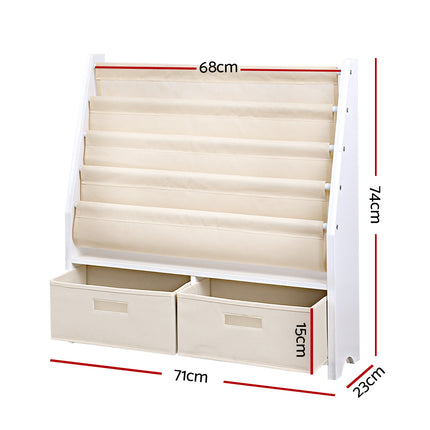 Keezi 4 Tiers Kids Bookshelf Magazine Rack Children Bookcase Organiser Drawer 2