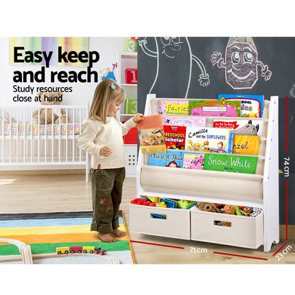 Keezi 4 Tiers Kids Bookshelf Magazine Rack Children Bookcase Organiser Drawer 4