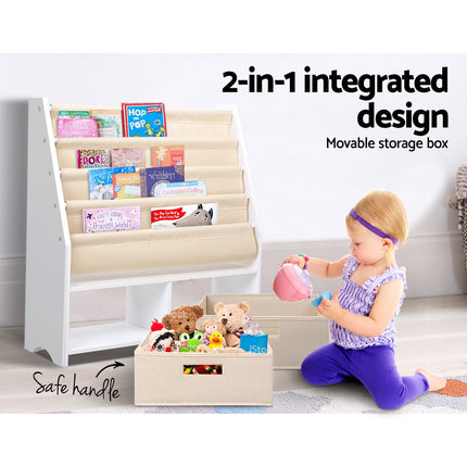 Keezi 4 Tiers Kids Bookshelf Magazine Rack Children Bookcase Organiser Drawer 5
