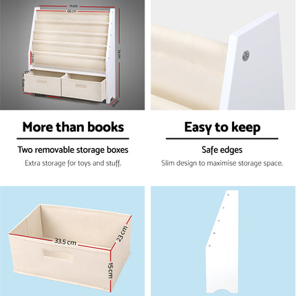 Keezi 4 Tiers Kids Bookshelf Magazine Rack Children Bookcase Organiser Drawer 6