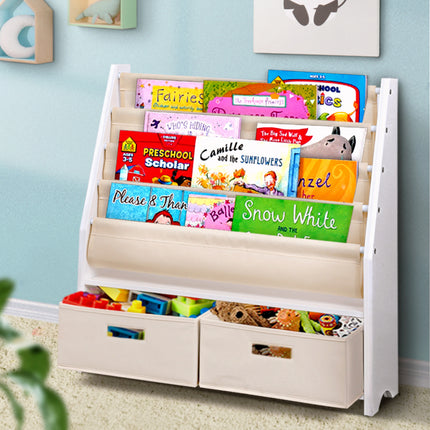 Keezi 4 Tiers Kids Bookshelf Magazine Rack Children Bookcase Organiser Drawer 7