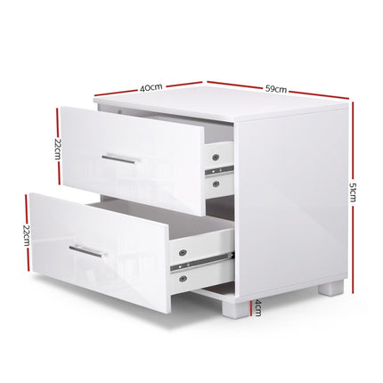 Artiss Bedside Table 2 Drawers High Gloss - White 2