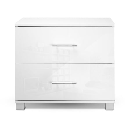 Artiss Bedside Table 2 Drawers High Gloss - White 3