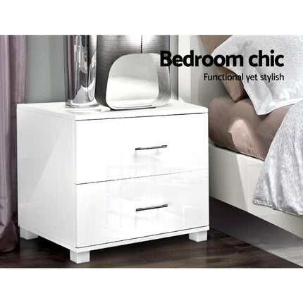 Artiss Bedside Table 2 Drawers High Gloss - White 5