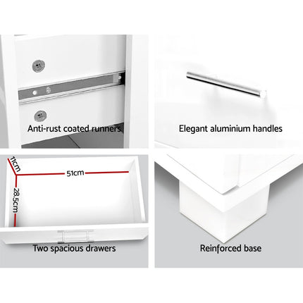 Artiss Bedside Table 2 Drawers High Gloss - White 6