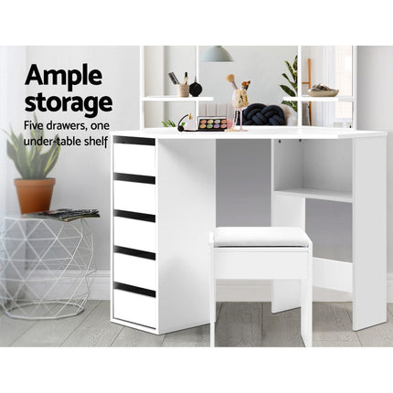 Artiss Dressing Table Stool Set Corner 5 Drawers White 6