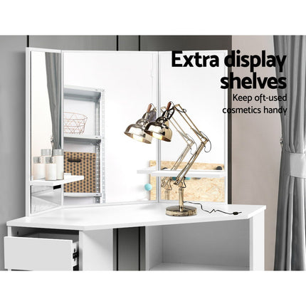 Artiss Dressing Table Stool Set Corner 5 Drawers White 7